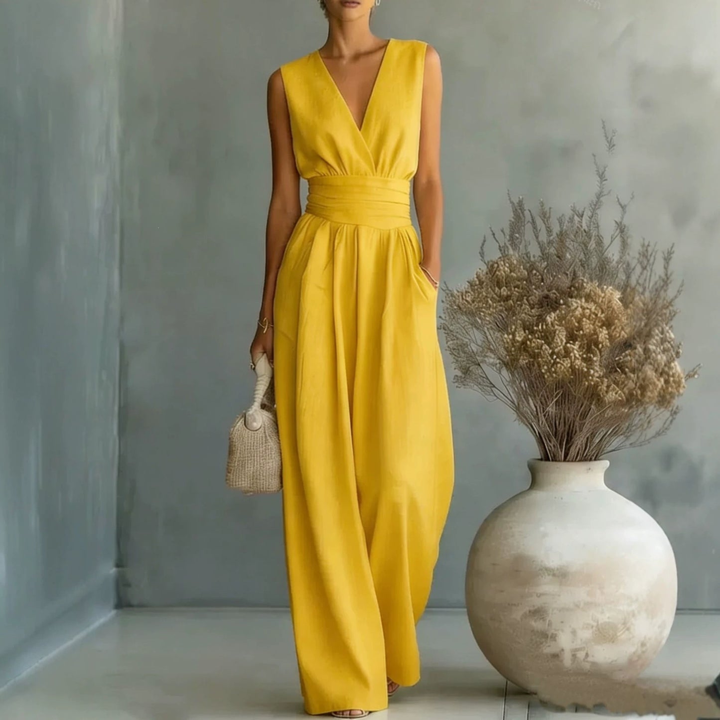 Women's Summer Elegant Graceful Sleeveless Fitted Waist Women's Jumpsuit/clothing