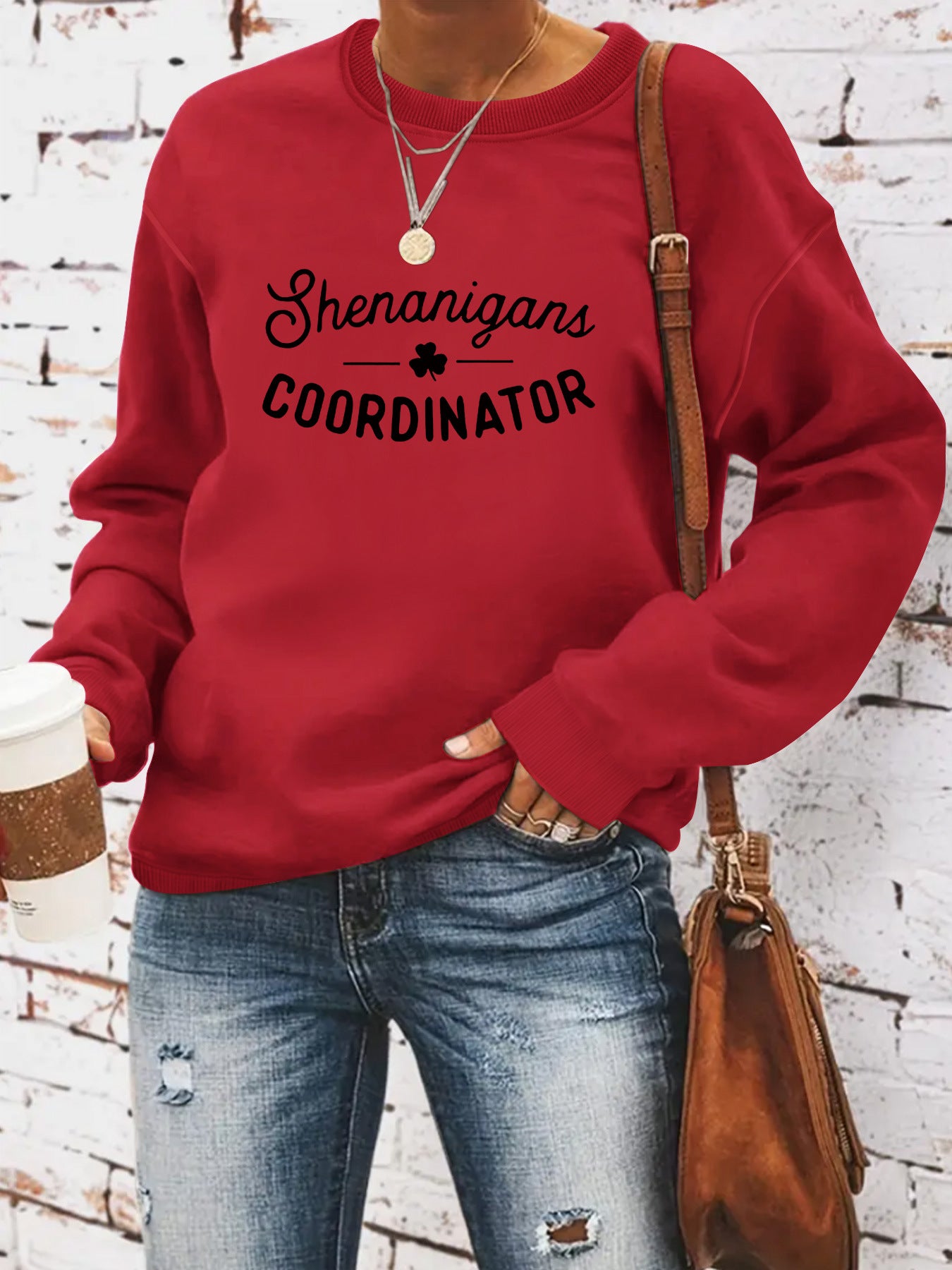 Women's Casual Long-sleeved Round Neck St. Day Printed Pullover Women's Sweater, Sweater
