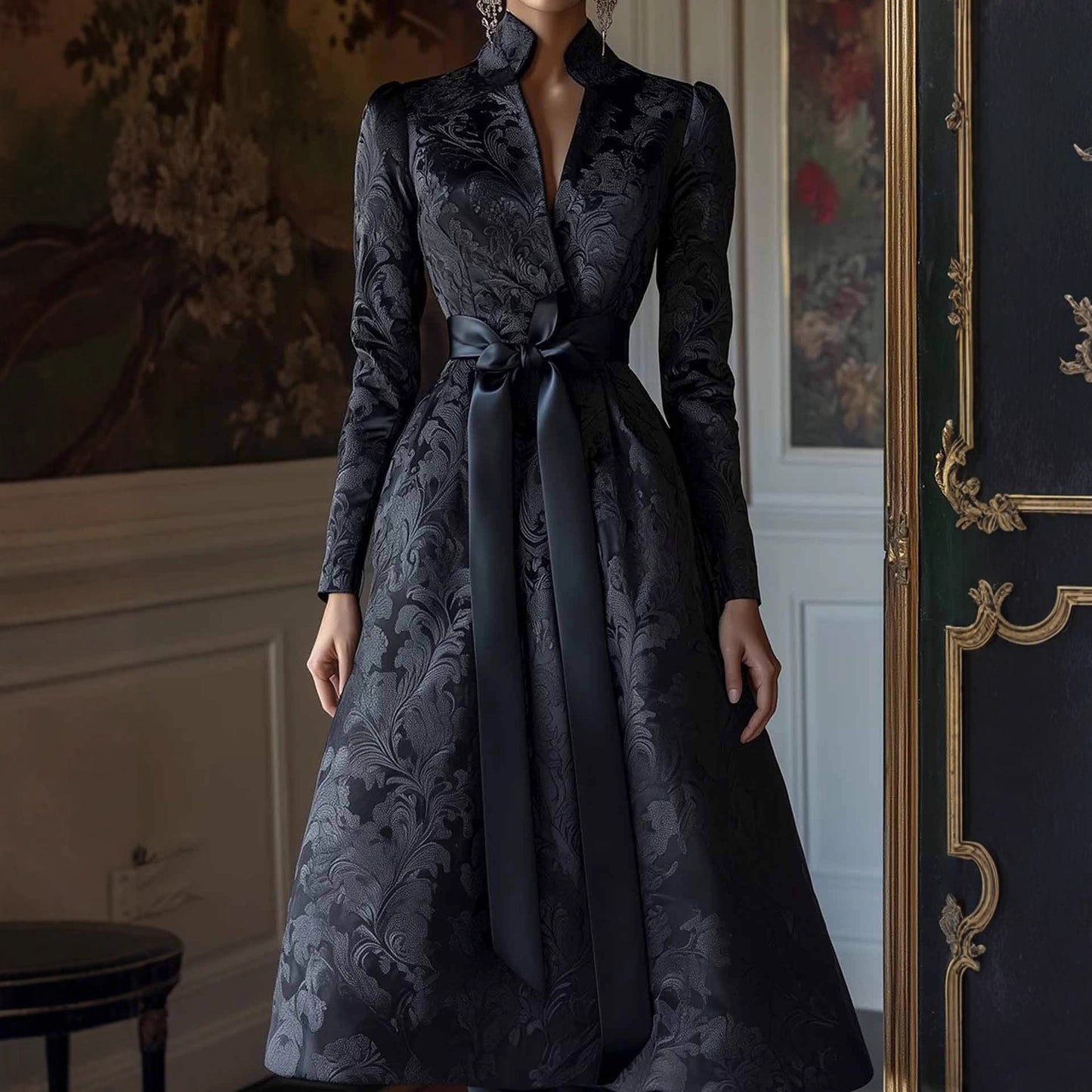 Elegant Long Sleeve Satin Party Dress Dresses