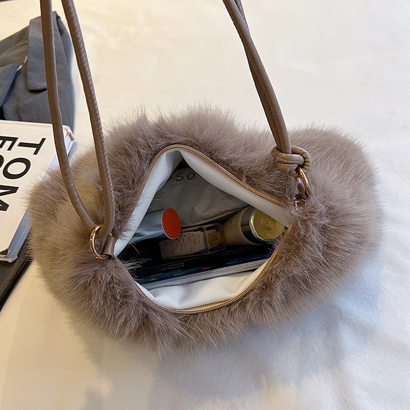 Women's Rabbit Fur Fashionable Underarm Portable Classic Shoulder Bags