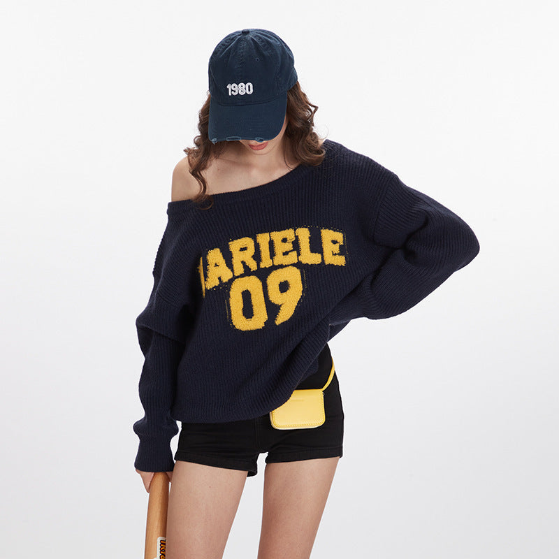 Women's Pullover Retro Diagonal Collar Jacquard Casual Sweaters