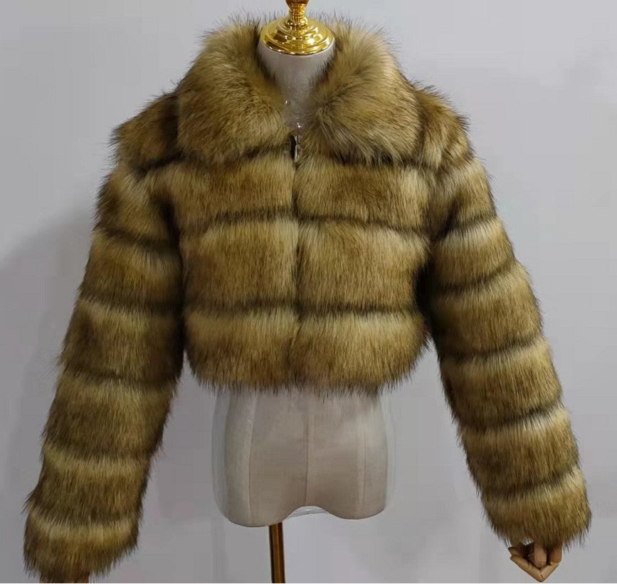 Women's Fur Imitation Fox Stitching Lapel Long Coats