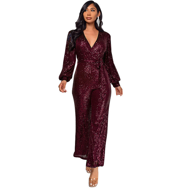 Women's Long Sleeve Summer High Waist Wide Jumpsuits
