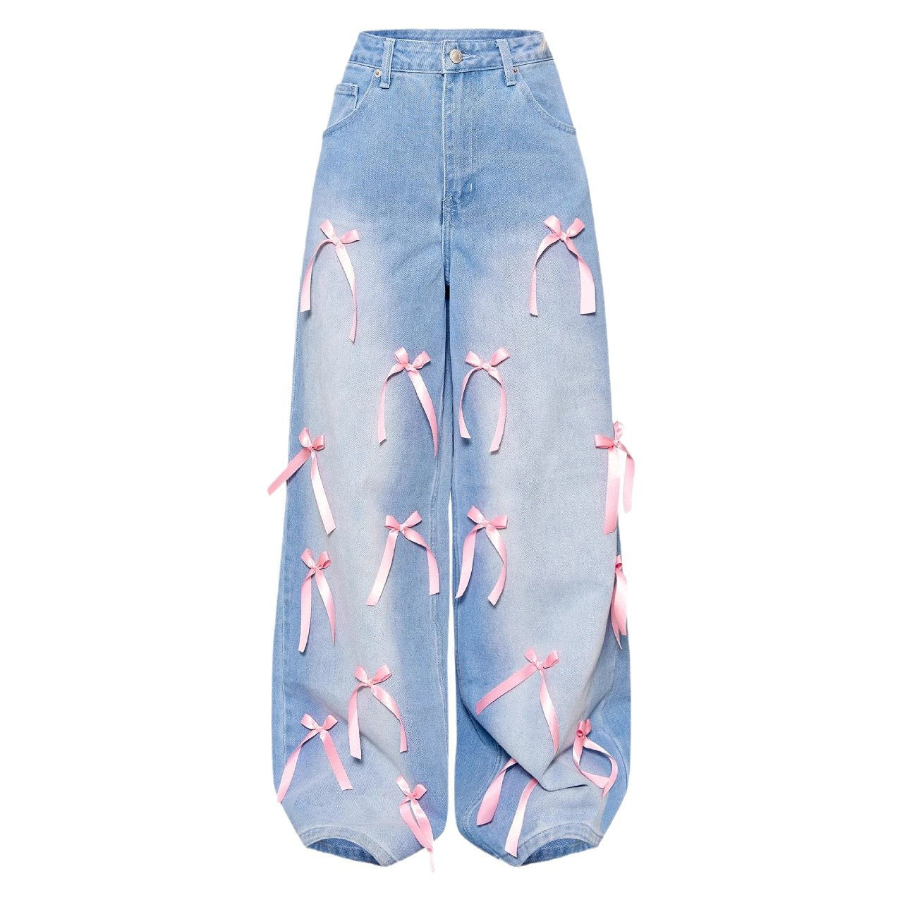Women's Bow High Waist Wide Leg Street Distressed Loose Women's Jeans