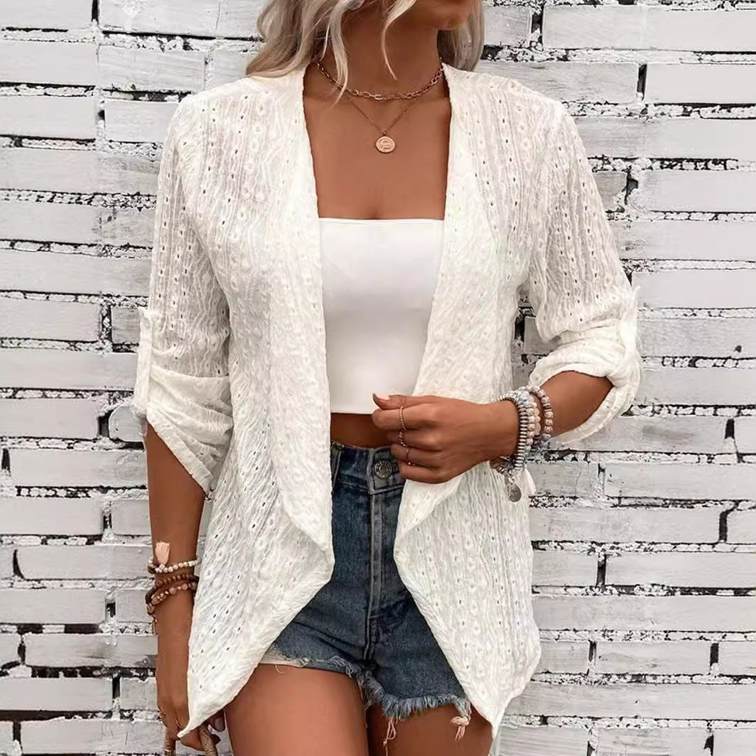 Women's Solid Color Casual Sleeve Middle Button Women's T-shirt