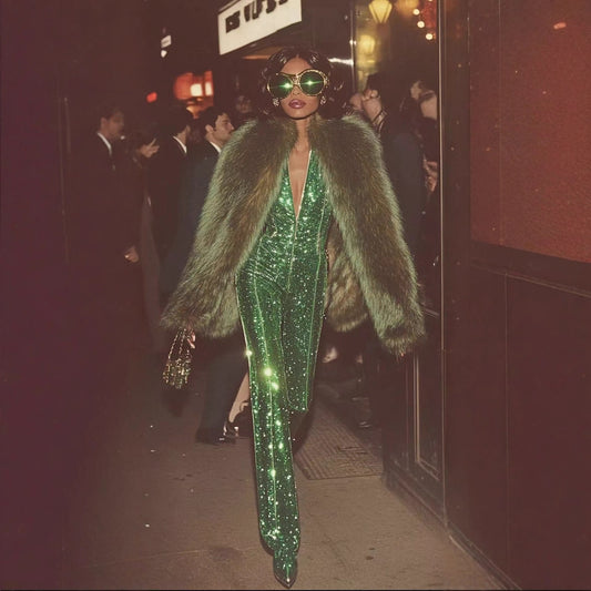 Christmas Retro Sexy Laser Deep V Jumpsuits