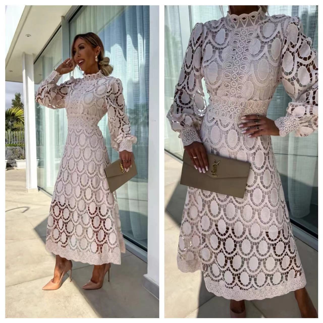 Collar Puff Sleeve Waist Slimming Dress Dresses