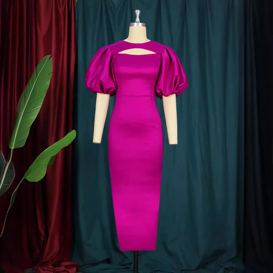 Women's Puff Sleeve High Waist Dress Long Dresses