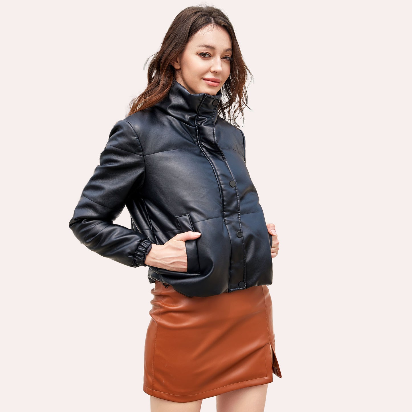 Women's European Leather Thickened Cotton Puffer Shorts