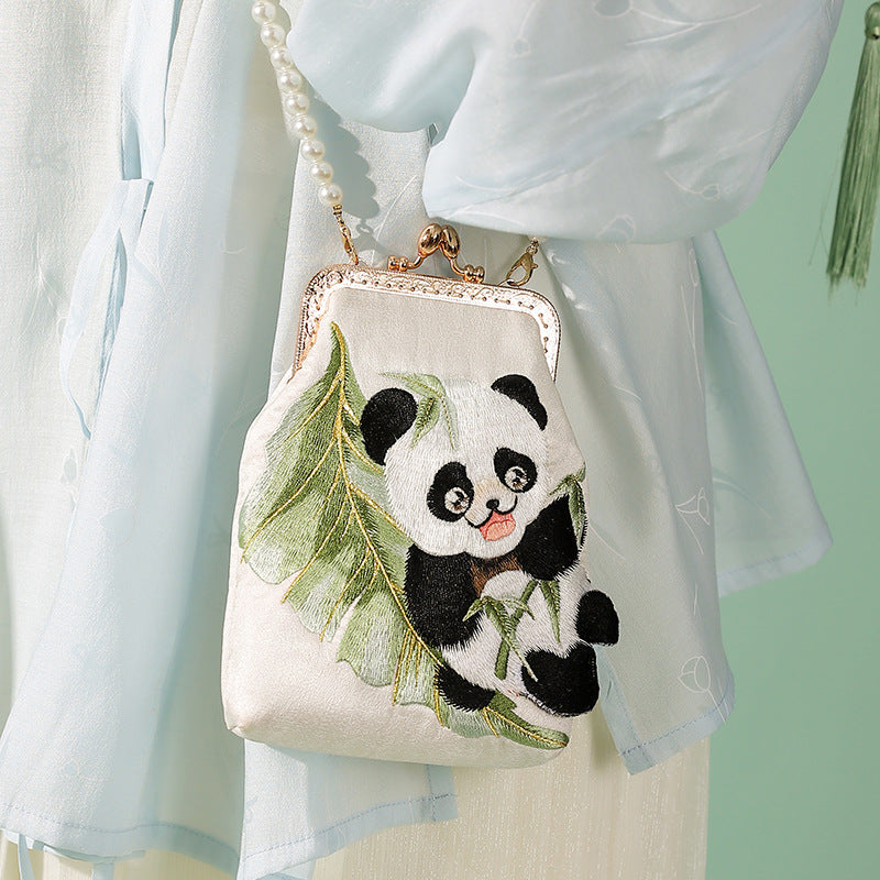 Panda Embroidered Leisure Embroidery Metal Catch Handbags