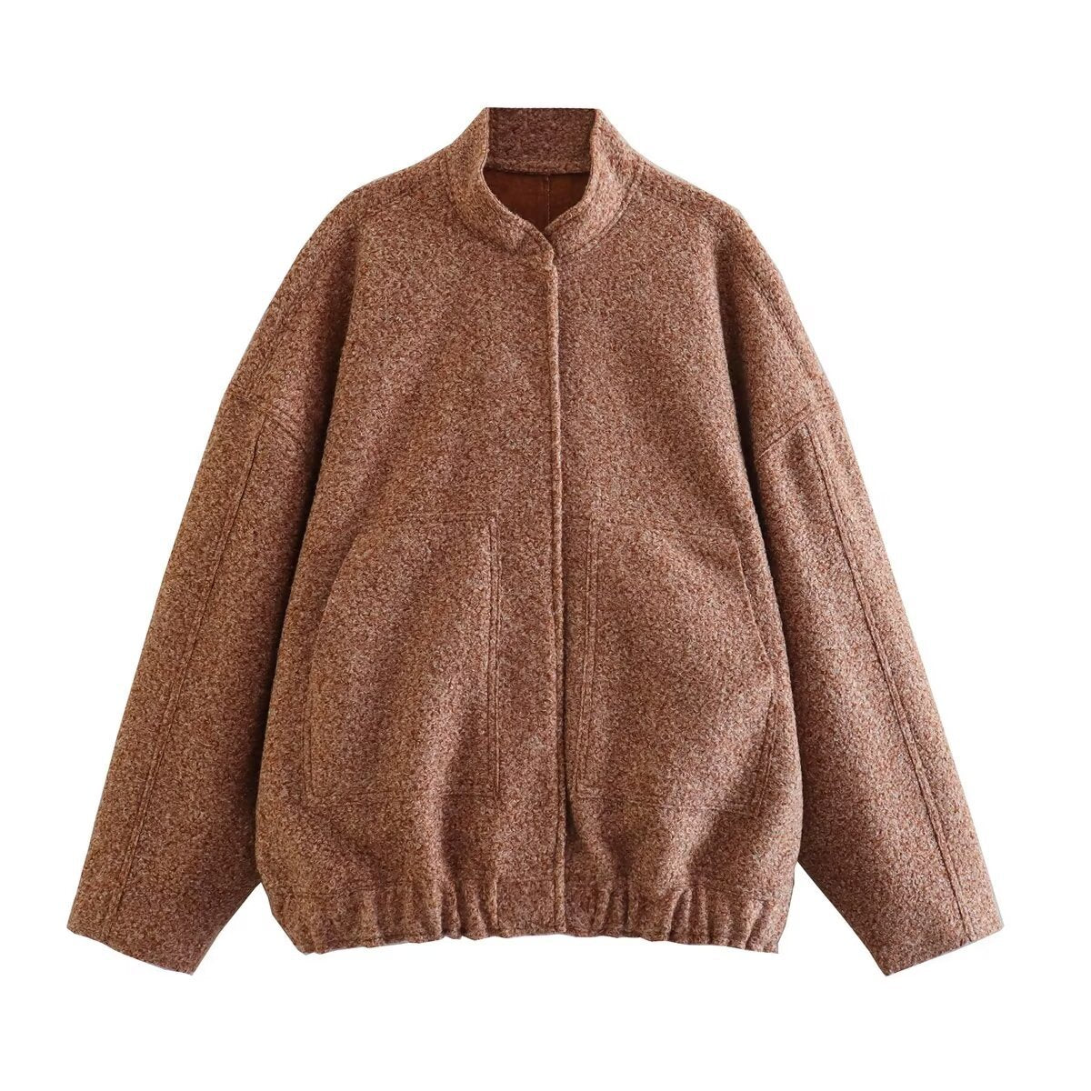 Women's Pocket Decoration Stand Collar Loose Bomber Coats