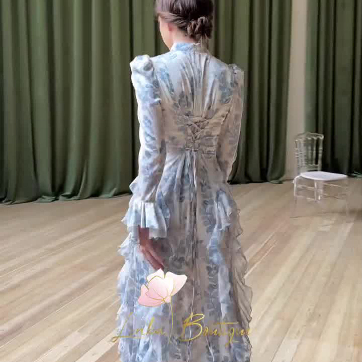 Women's Slim Fit Tied Printed Satin Dress Dresses