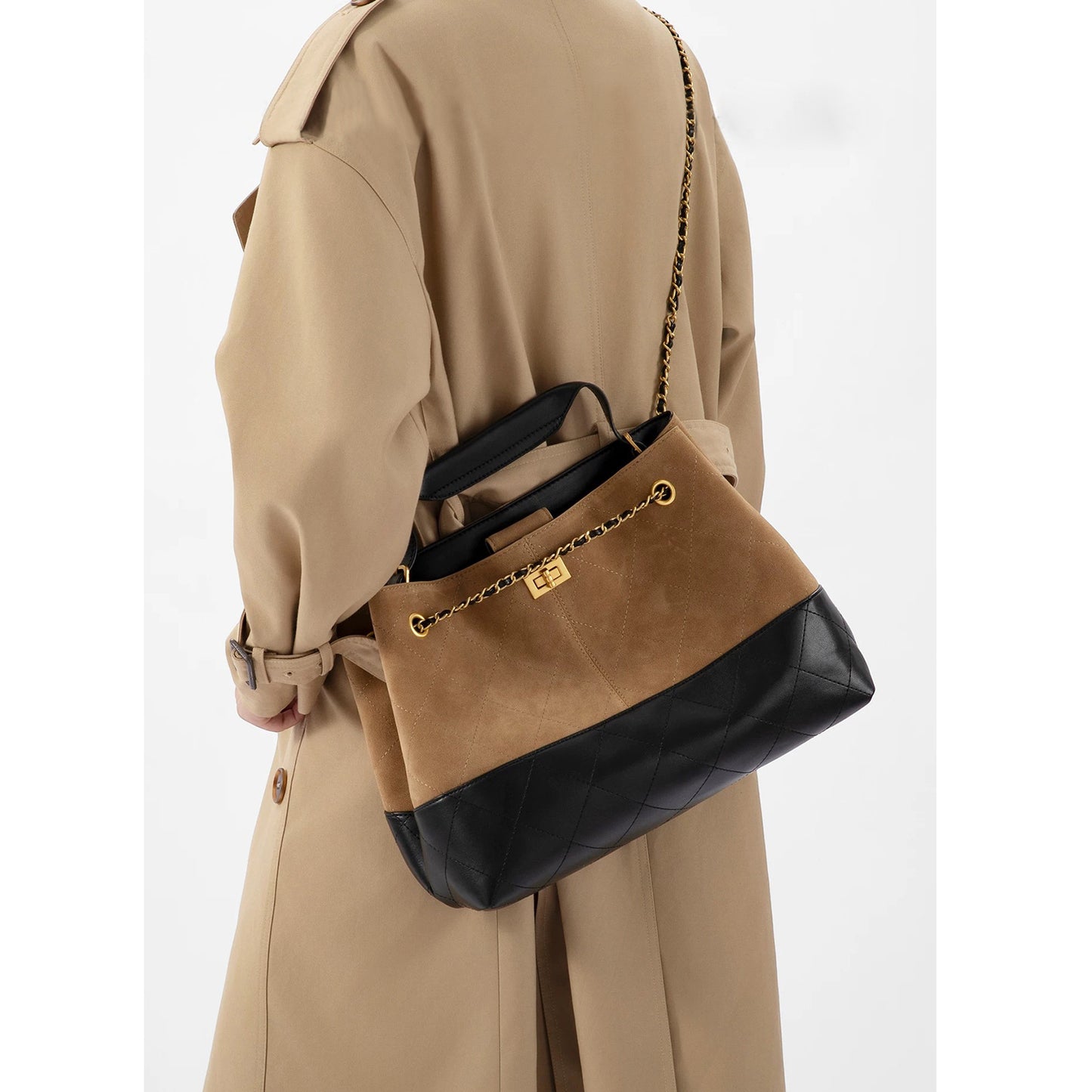 Women's Retro Commuter Chain Suede Brown Bags