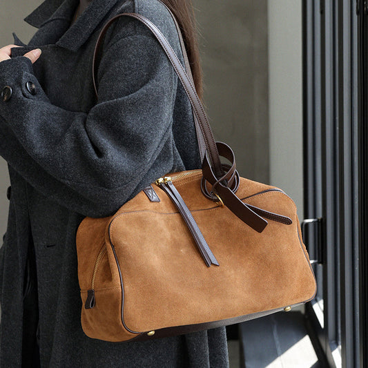 Slouchy Women's Frosted Cowhide Bowling Genuine Crossbody Bags