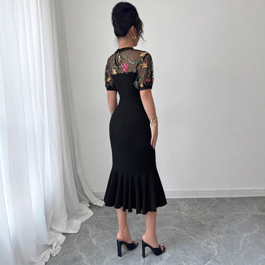 Women's Stitching Asymmetric Hem Dress Adult Lady Like Woman Dresses