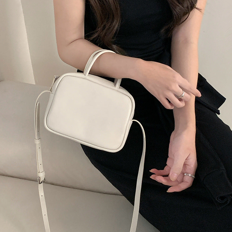 Niche Vegetable Tanning Leather Boston Minimalist Portable Handbags