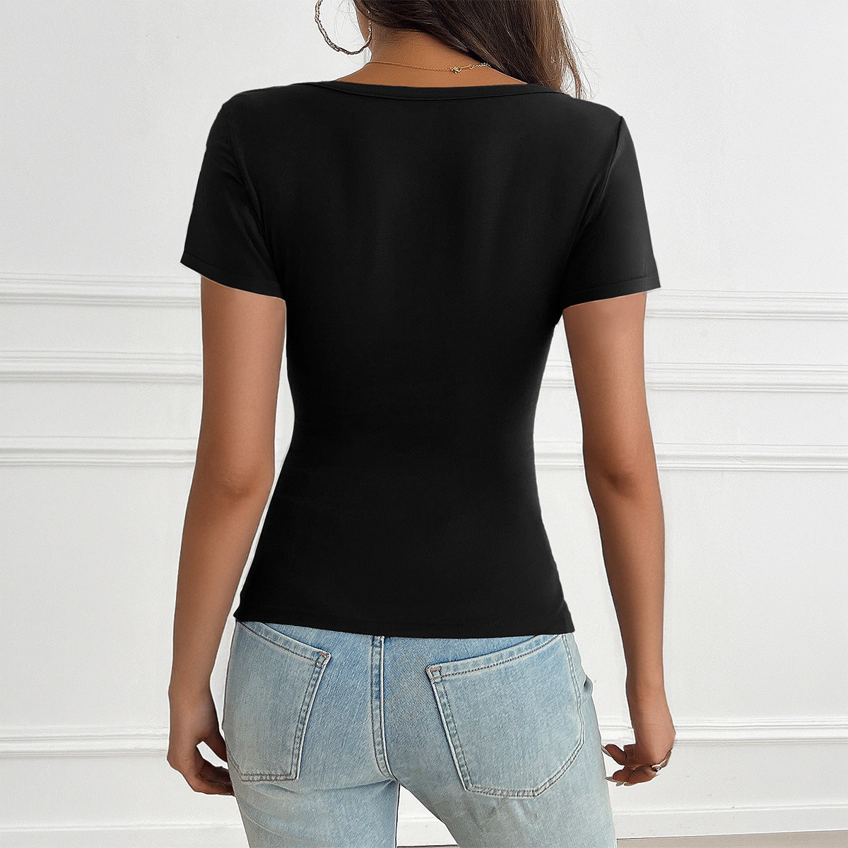 Women's Style Sweet Spicy Solid Color Slim Lace Stitching Women's T-shirt
