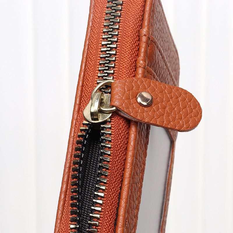 Expanding Large Capacity Metal Zipper Litchi Card Holder