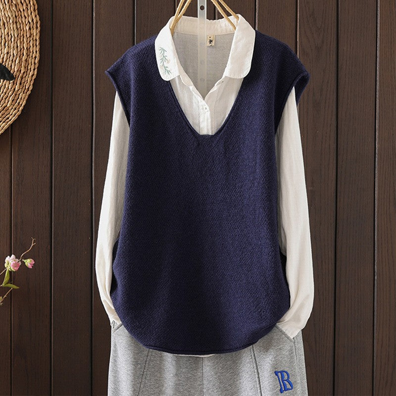 Women's Solid Color Curling Casual Loose Pullover Bandage Vests
