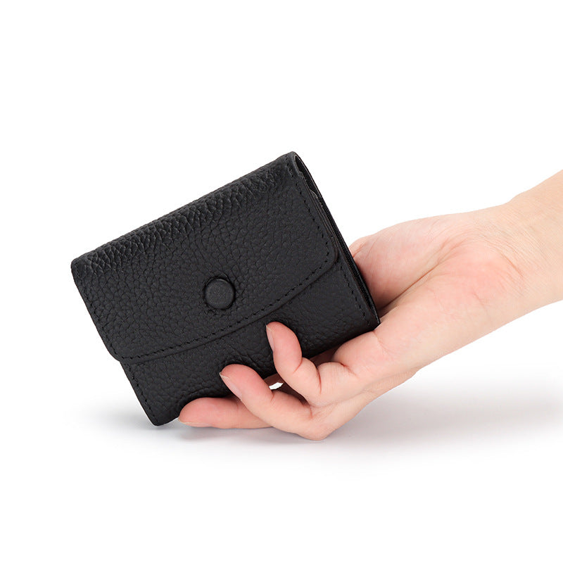 Female First Layer Short Cowhide Expanding Multiple Card Holder