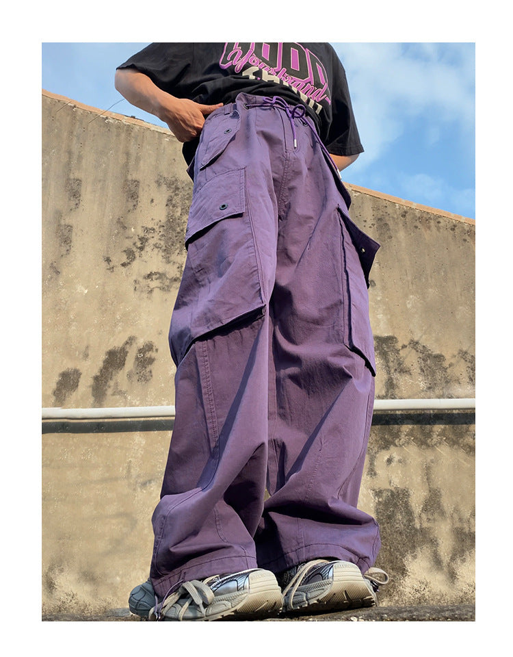 Women's American Hot Purple Overalls Large Loose Pockets Pants