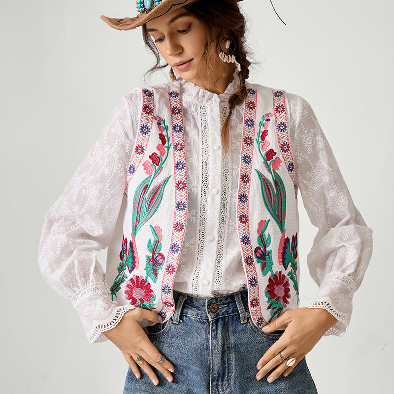Women's Bohemian Embroidered Cotton Sleeveless Outerwear Women's Vest