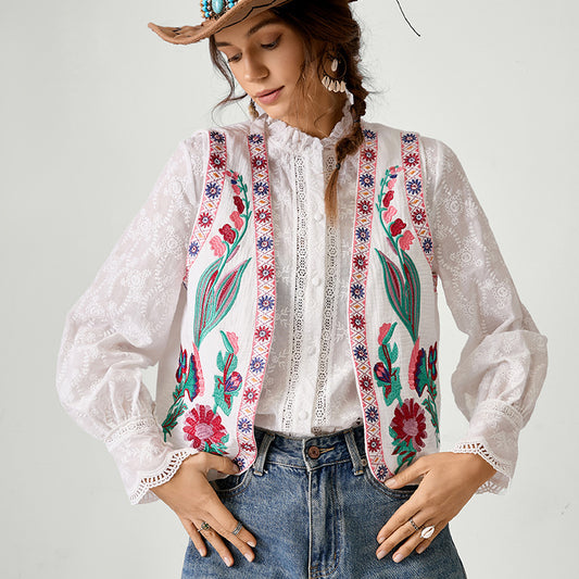 Women's Bohemian Embroidered Cotton Sleeveless Outerwear Women's Vest