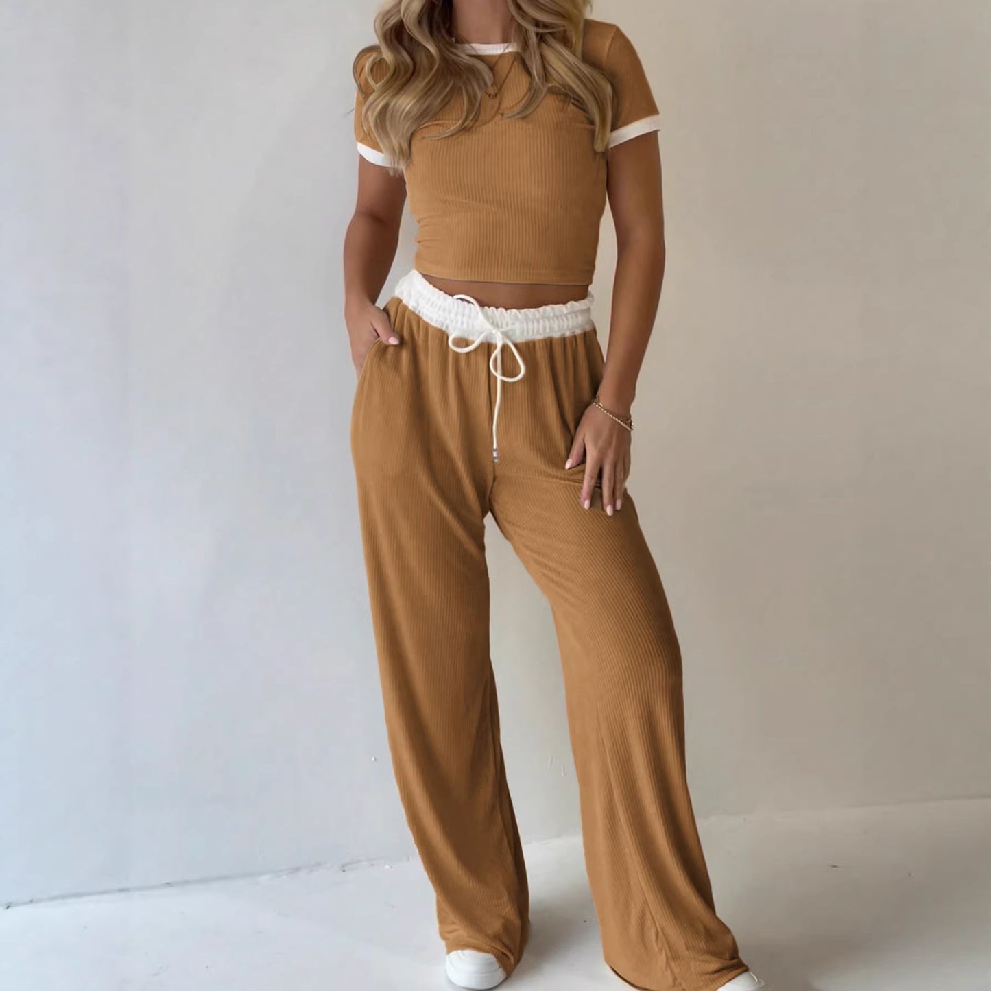 Women's Short-sleeved Commuter Sportswear Two-piece Home Wear Pants