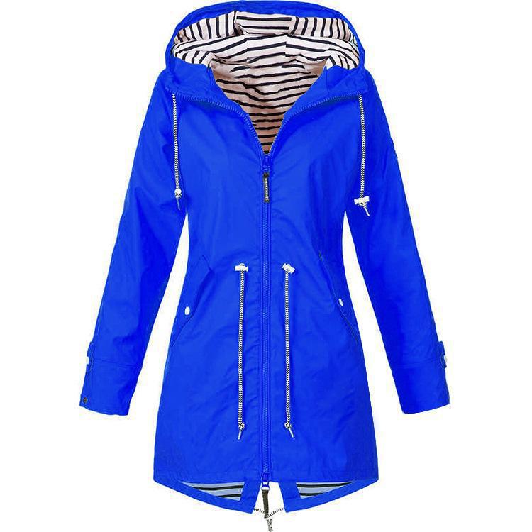 Women's Full Striped Shell Hooded Outdoor Raincoat Plus Size