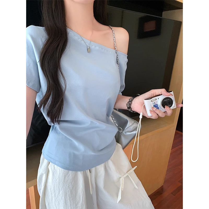Women's Summer Chic Loose Casual Diagonal Collar Niche Design Tops