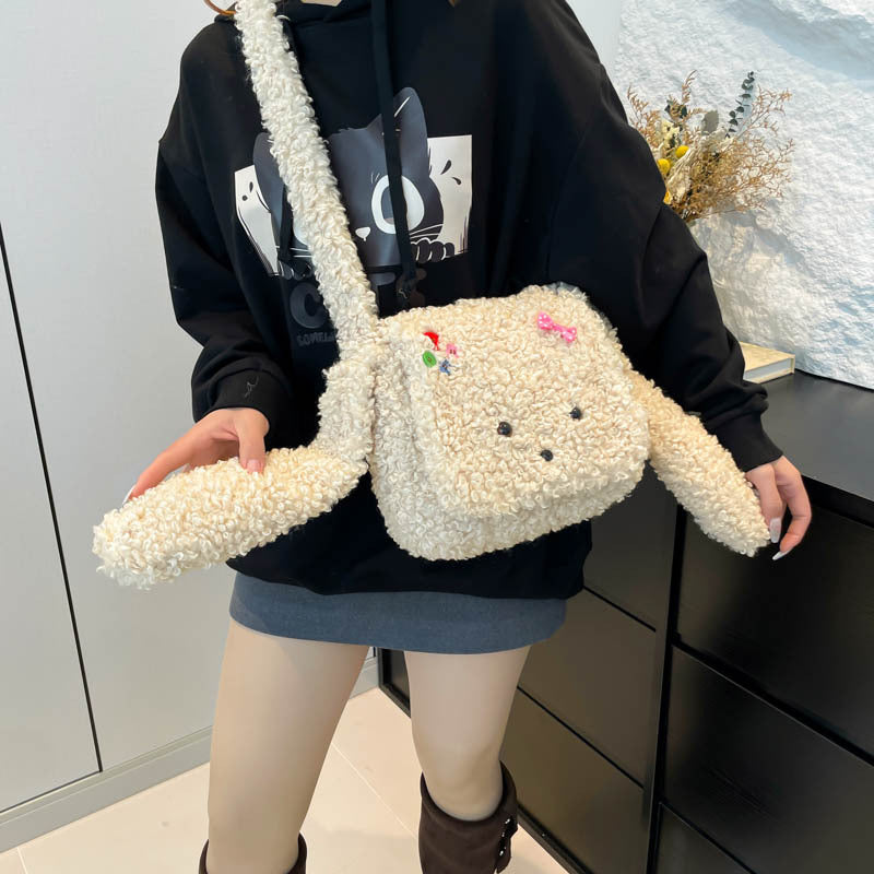 Cartoon Puppy Plush Cute Versatile Large Crossbody Bags