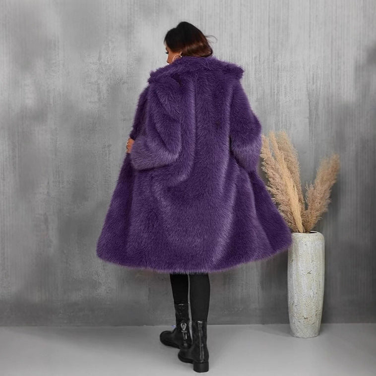 Women's Fashionable Imitation Fur Long Warm Simple Coats