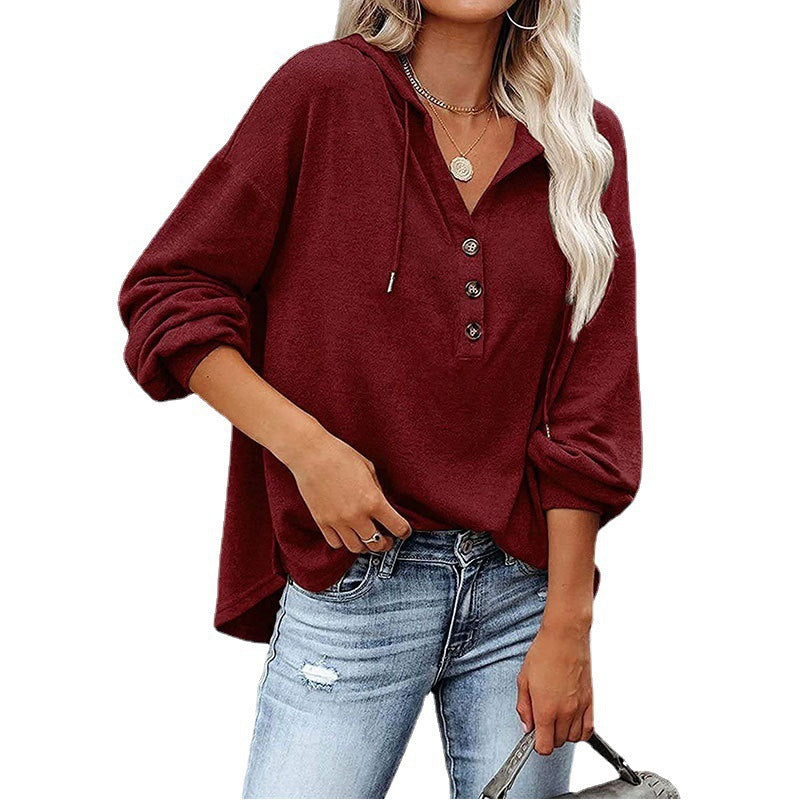 Loose-fitting Long Sleeves Buckle Batwing Sleeve Women's Sweater, Sweater