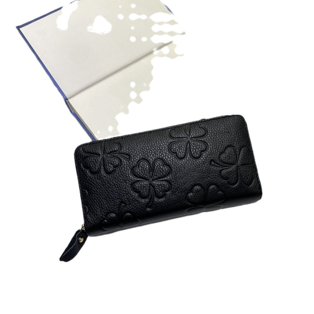 Women's Long Classic Embossed Top Layer Cattlehide Leather Ladies Wallets