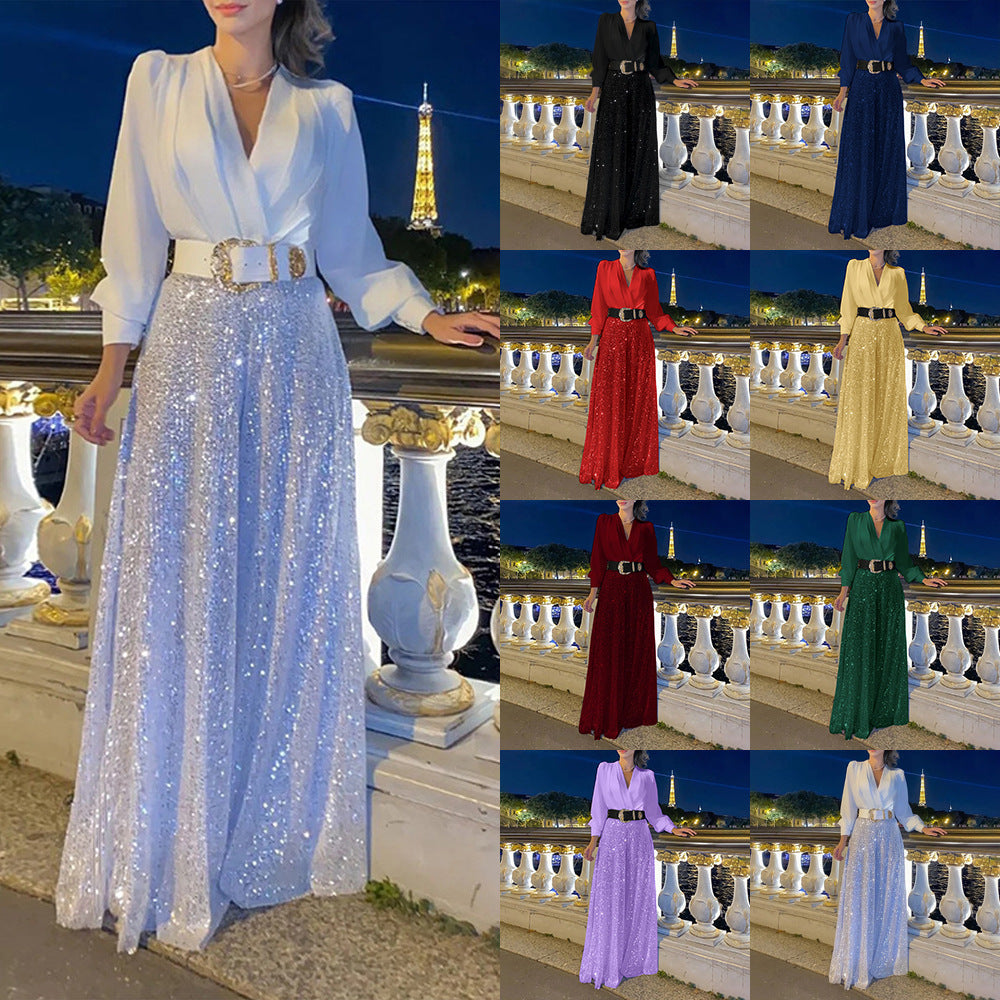 Women's Shirt Elegant Waist Slimming Sequined Wide Women's Jumpsuit/clothing