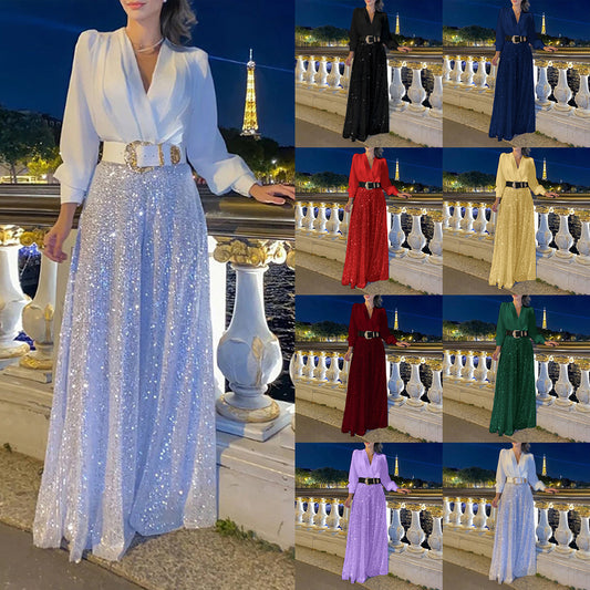 Women's Shirt Elegant Waist Slimming Sequined Wide Women's Jumpsuit/clothing