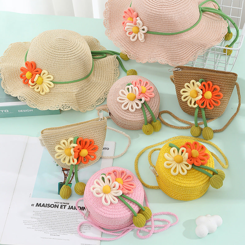 Women's & Children's Seaside Beach Weaving Straw Hat Pastoral Children's Coin Purse