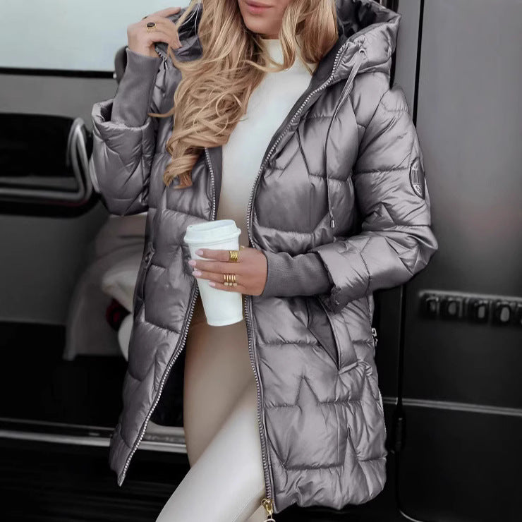 Women's Hooded Cotton Winter Puffer Mid-length Clothes Coats