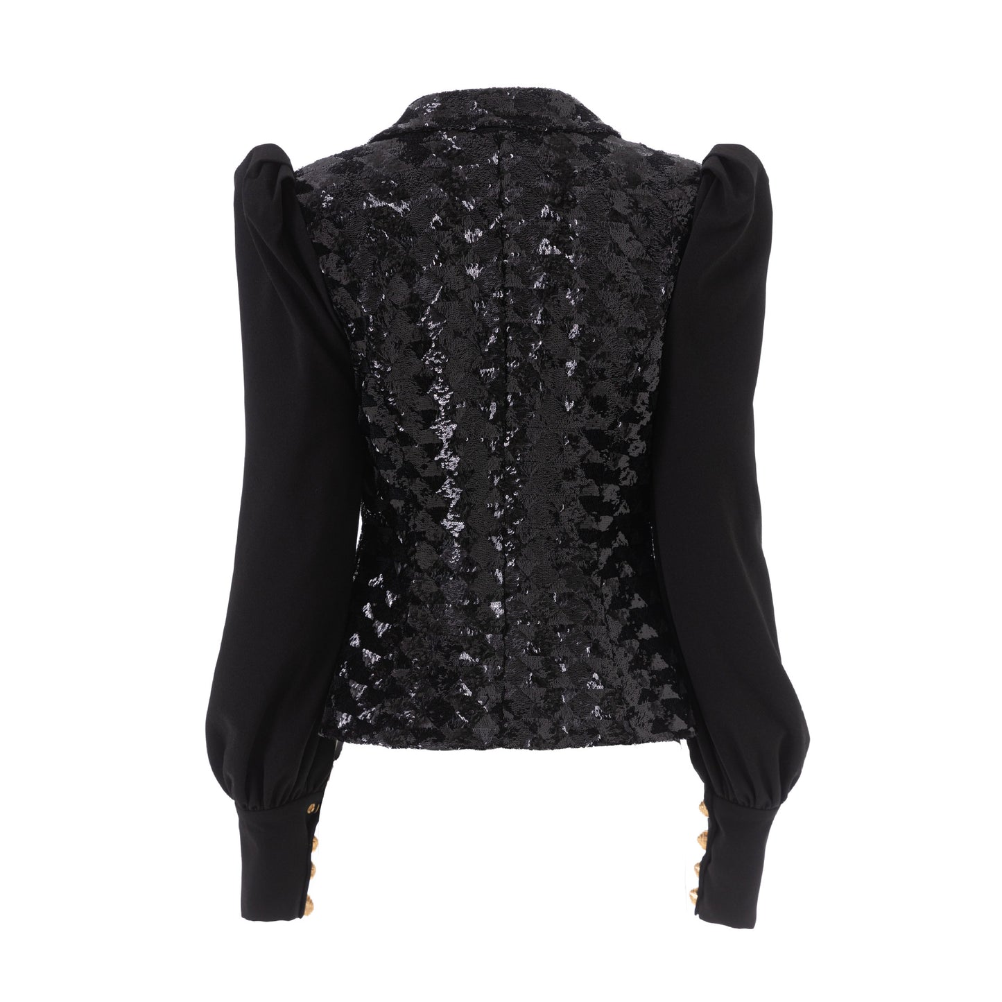 Sequined Black Panel Puff Sleeve Double Blazers