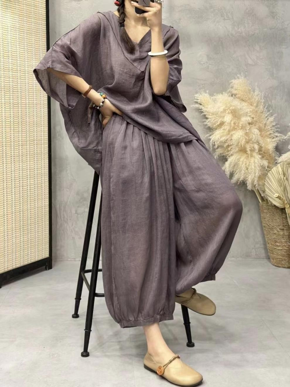 Fine Ramie Fashionable Stylish Pullover Artistic Loose Thin Fashion Casual Suit