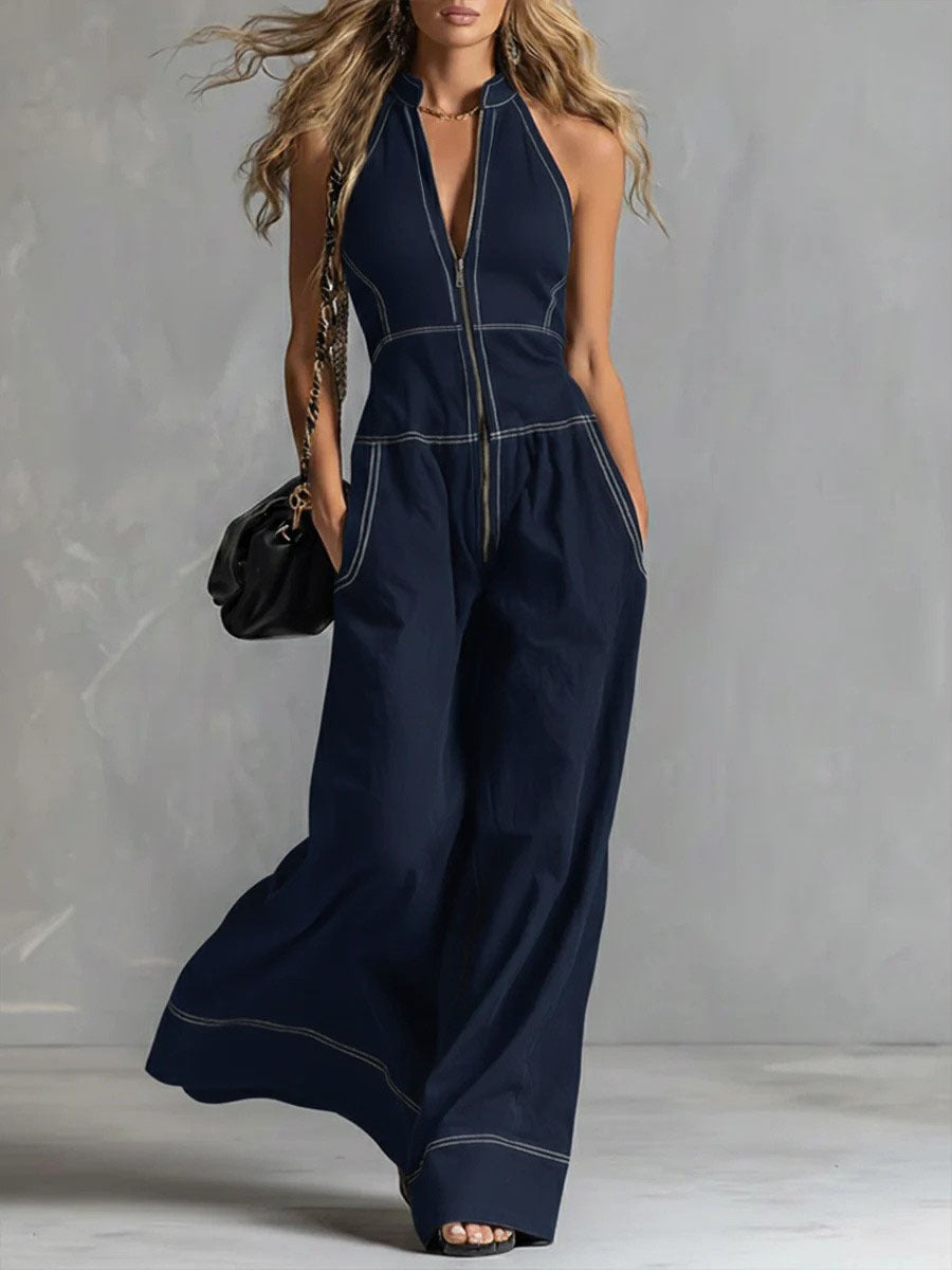Women's Stand Collar Sleeveless Casual Loose Commuter Women's Jumpsuit/clothing