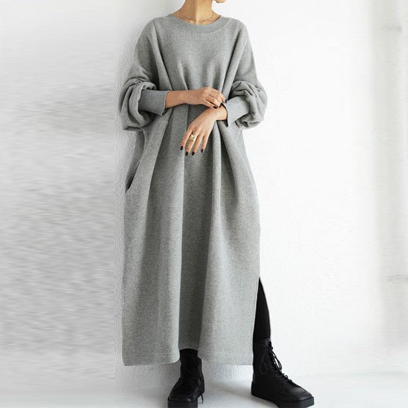 Crew Neck Cotton American Pullover Solid Color Hoodie Women's Sweater, Sweater