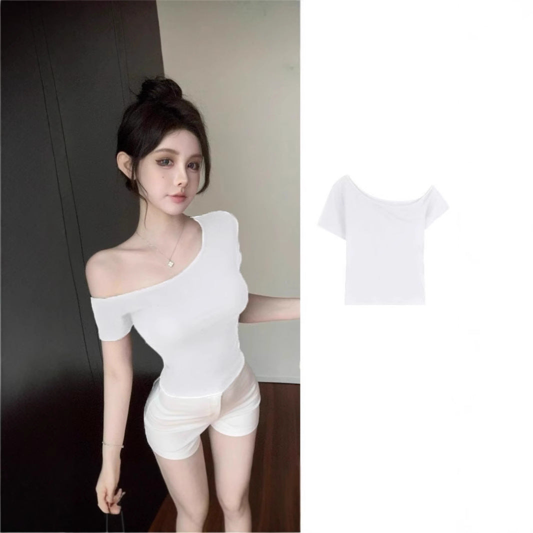Simple Pure Style Elegant Sexy Hot Exposed Shoulder Women's T-shirt