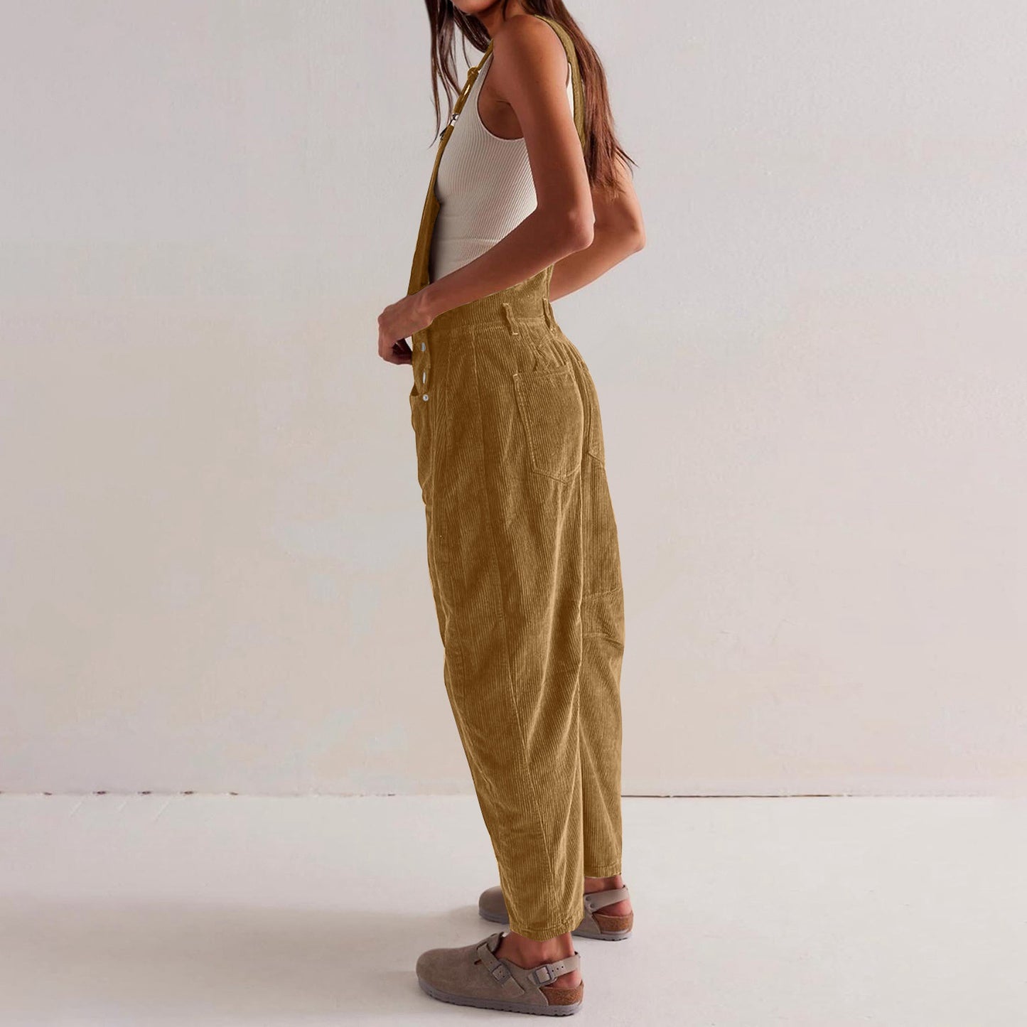 Women's Slouchy Corduroy Overalls Fashion Loose-fitting Jumpsuits
