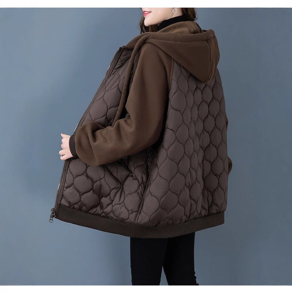 Women's Large Rhombus Hooded Stitching Down Thick Coats