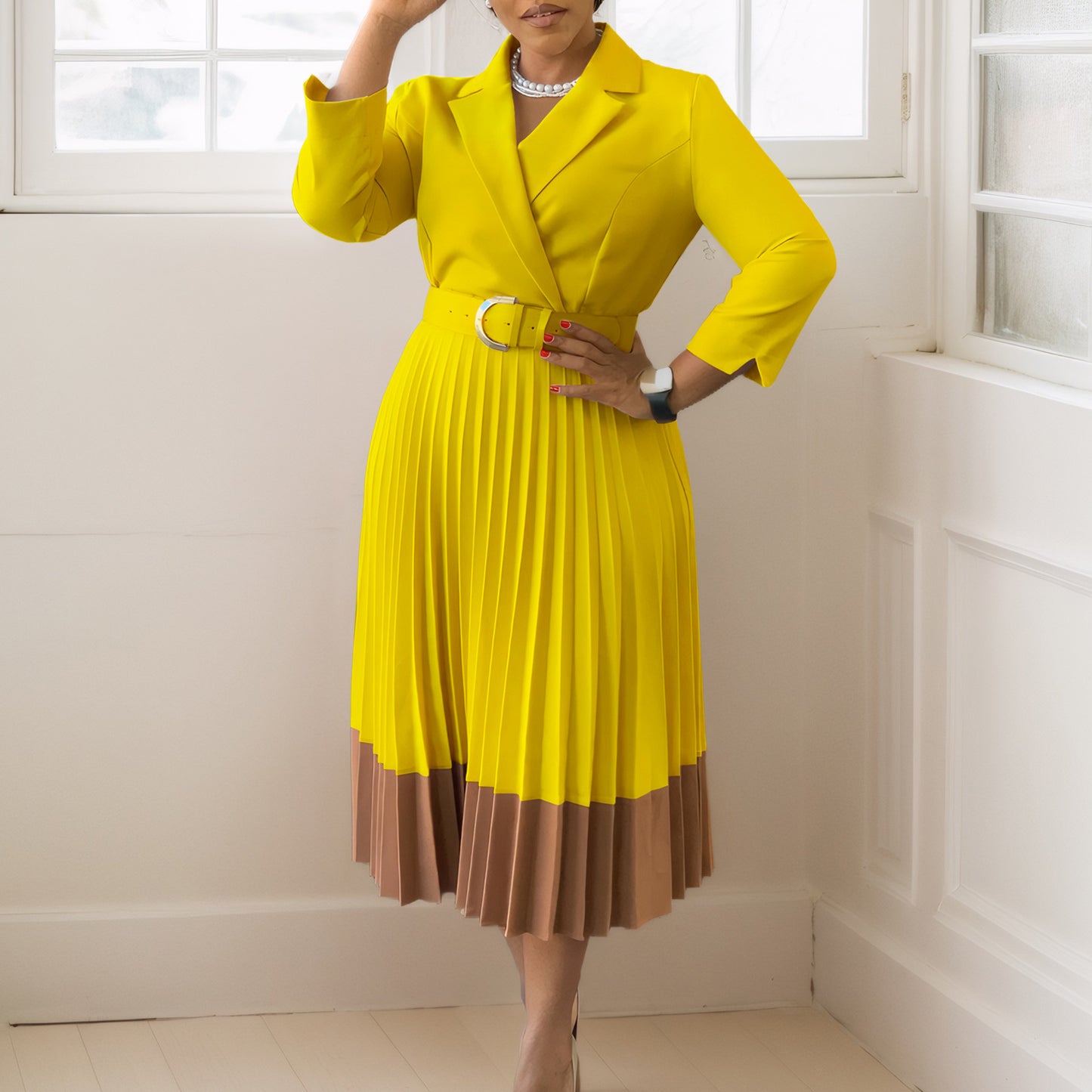 Women's Fashion Wear Collar Elegant Pleated African Dresses