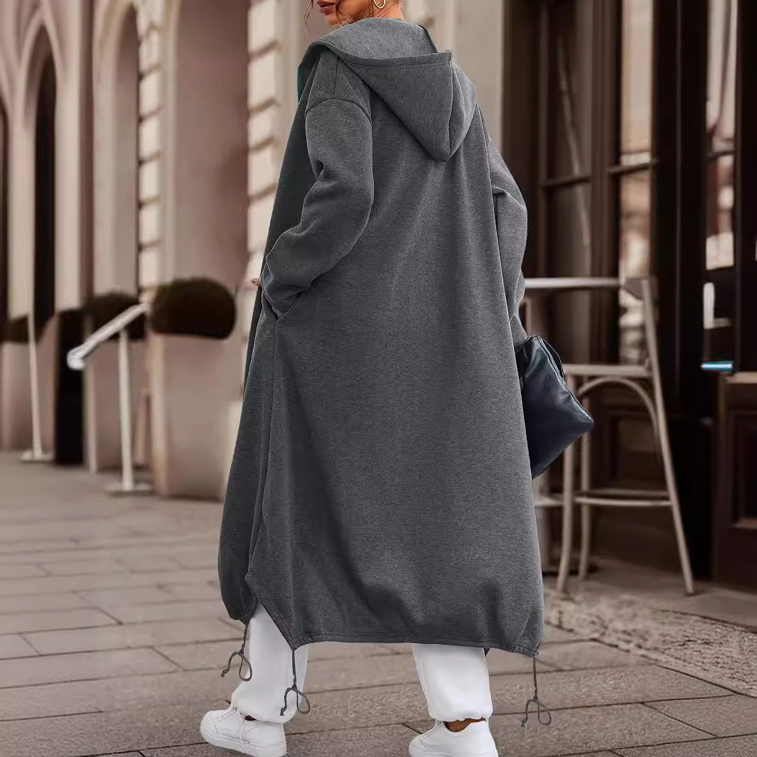 Women's Casual Solid Color Long Hooded With Jackets