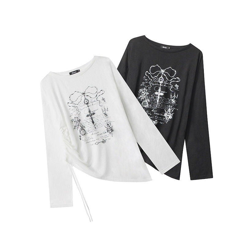 Women's Design Cross Printed Round Neck Long Sleeve Blouses