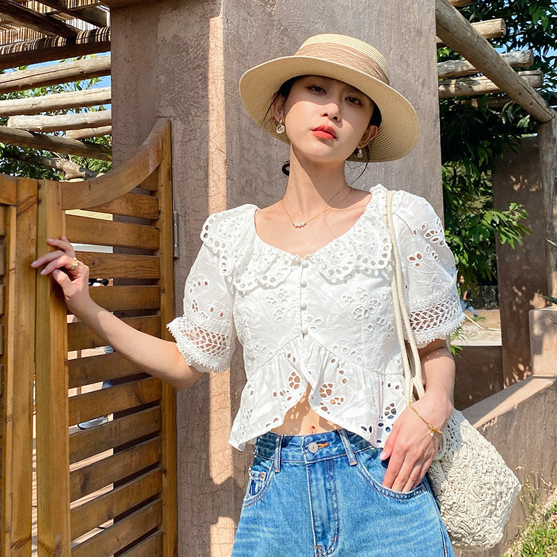 Women's Summer French Vacation Style Embroidered Suits