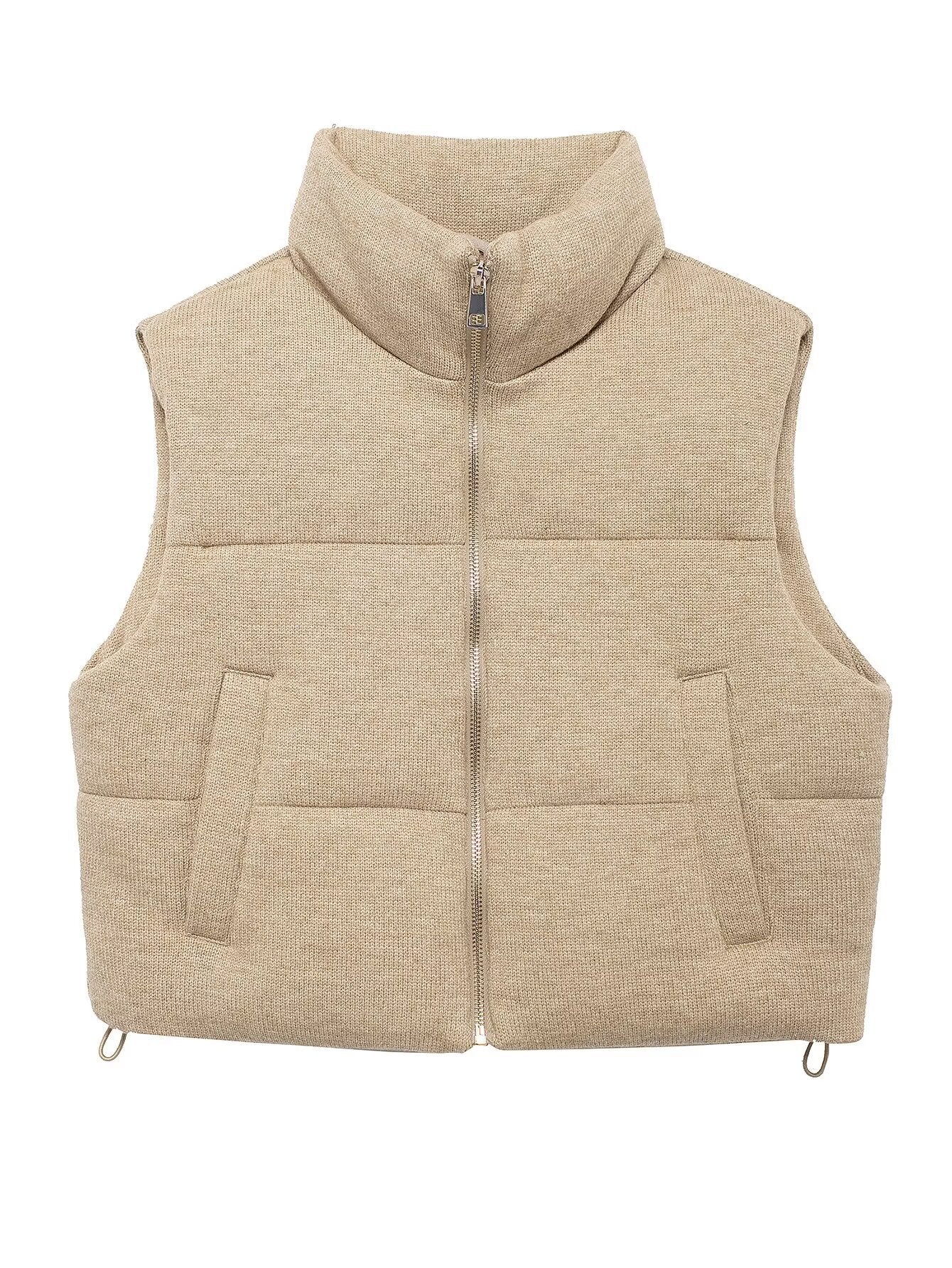 Women's Casual Stand Collar Sleeveless Zipper Warm Vests